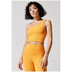 CARBON38 Carbon 38 Yellow Jacquard One Shoulder Bra Bike Shorts 2 pc Set Medium